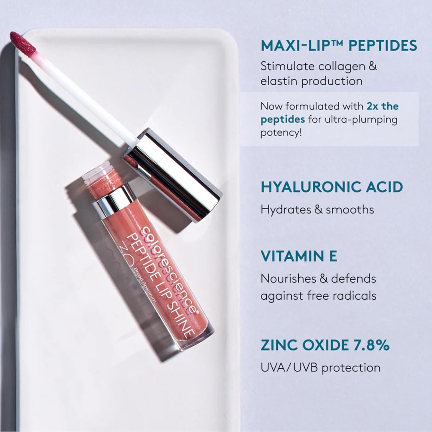 image:imageColorescience Peptide Lip Shine SPF 30 Clinically Proven Peptide formula to plump hydrate condition nourish amp defend against free radicals dyefree buildable color allmineral activesChampagne